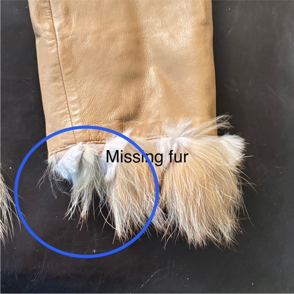 Cache Vintage Leather Jacket Rabbit Fur Trim Tan Cream Size Large - Picture 9 of 12